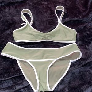 Aerie Green & White Bikini Set